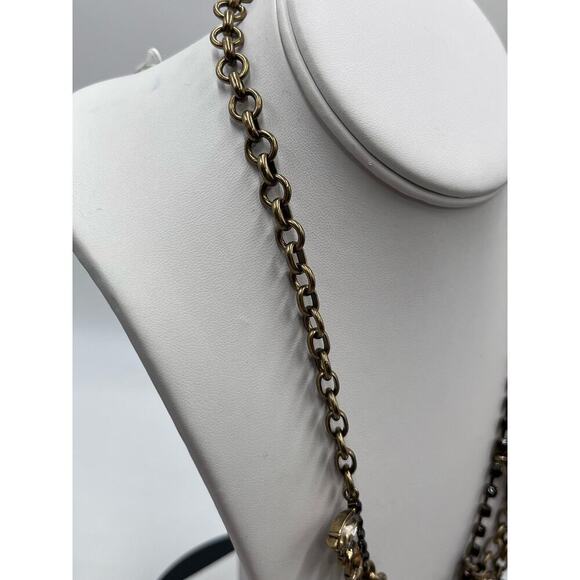 J. Crew Asymmetrical Drape Topaz Black Gray Rhinestone Necklace - Picture 9 of 16